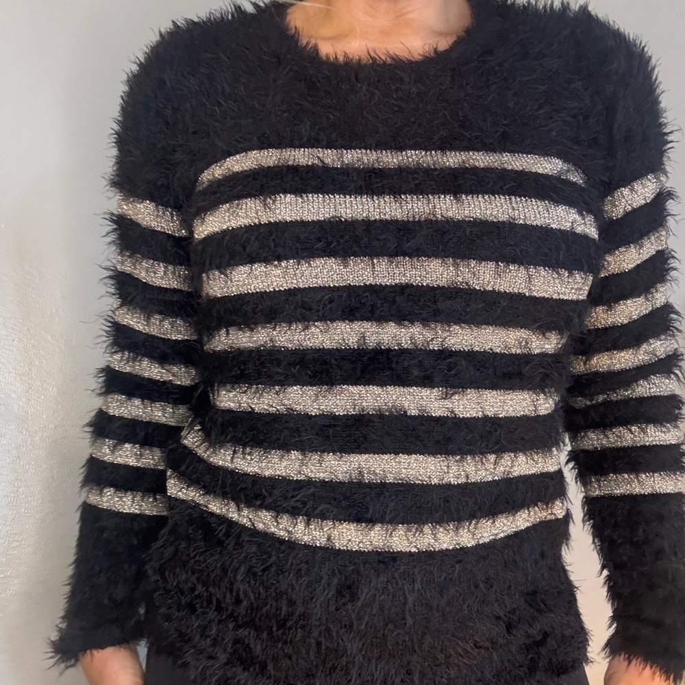 Parker Fuzzy black and silver stripped sweater